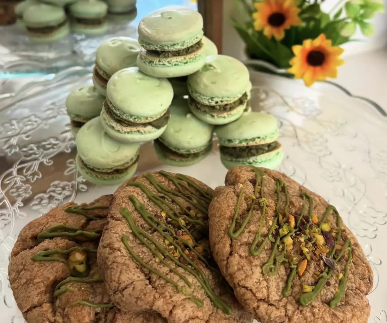 Matcha Macarons & Pistachio Cookies